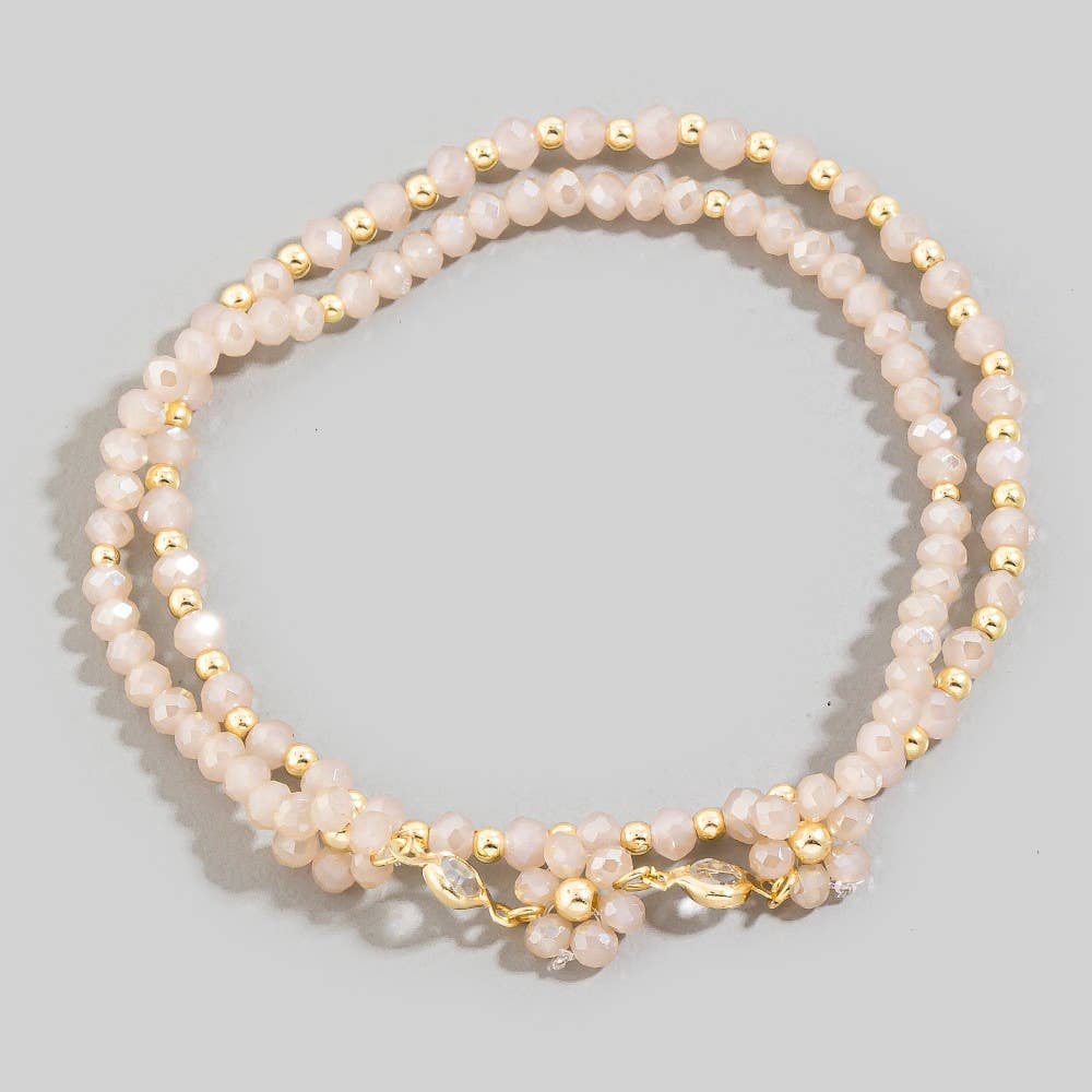 Faceted Beaded Flower Charm Mixed Beaded Bracelet