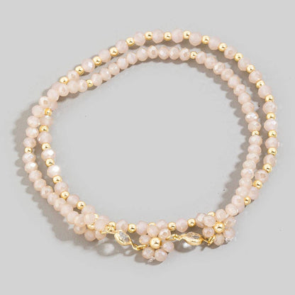 Faceted Beaded Flower Charm Mixed Beaded Bracelet