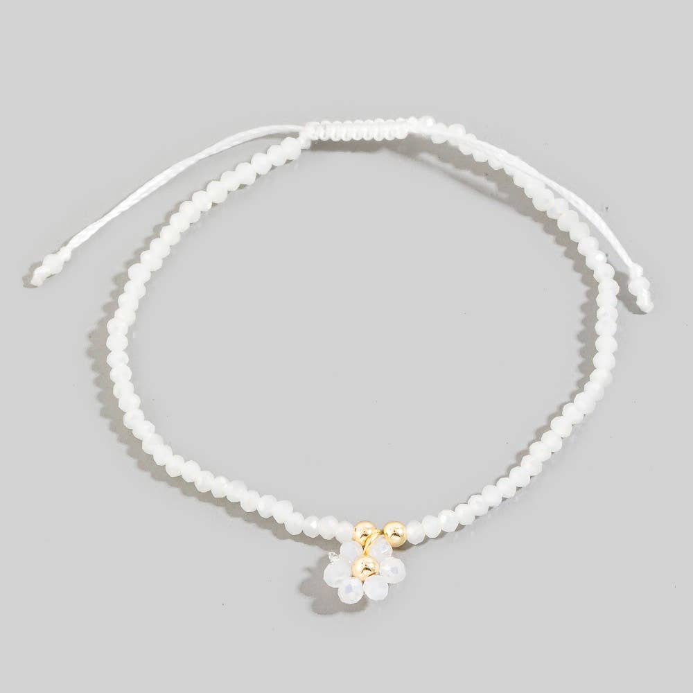 Faceted Beaded Flower Charm Adjustable Cord Bracelet