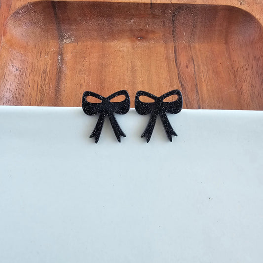 Black Glitter Bow Earrings