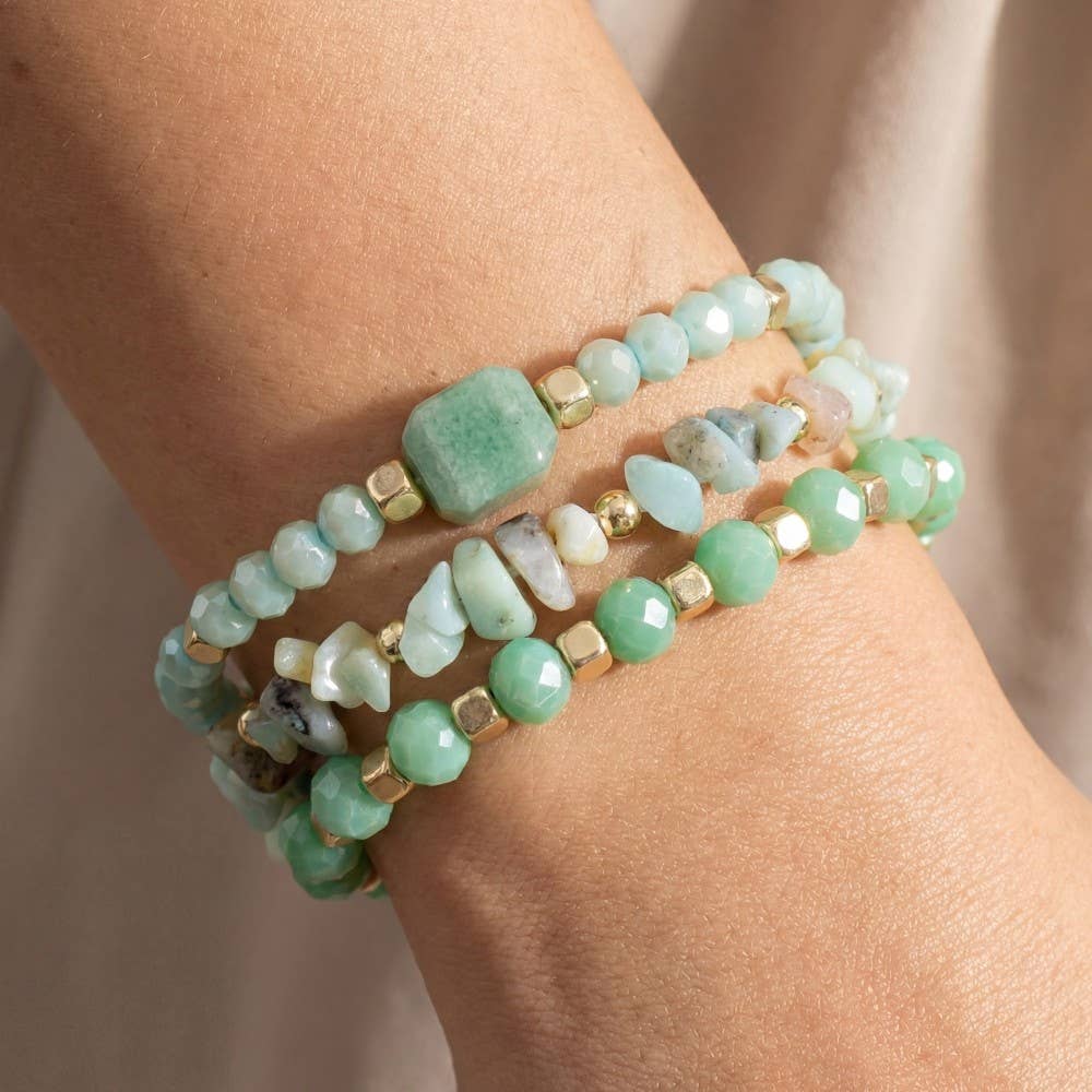Mixed Chip Stone And Faceted Beads Bracelet Set