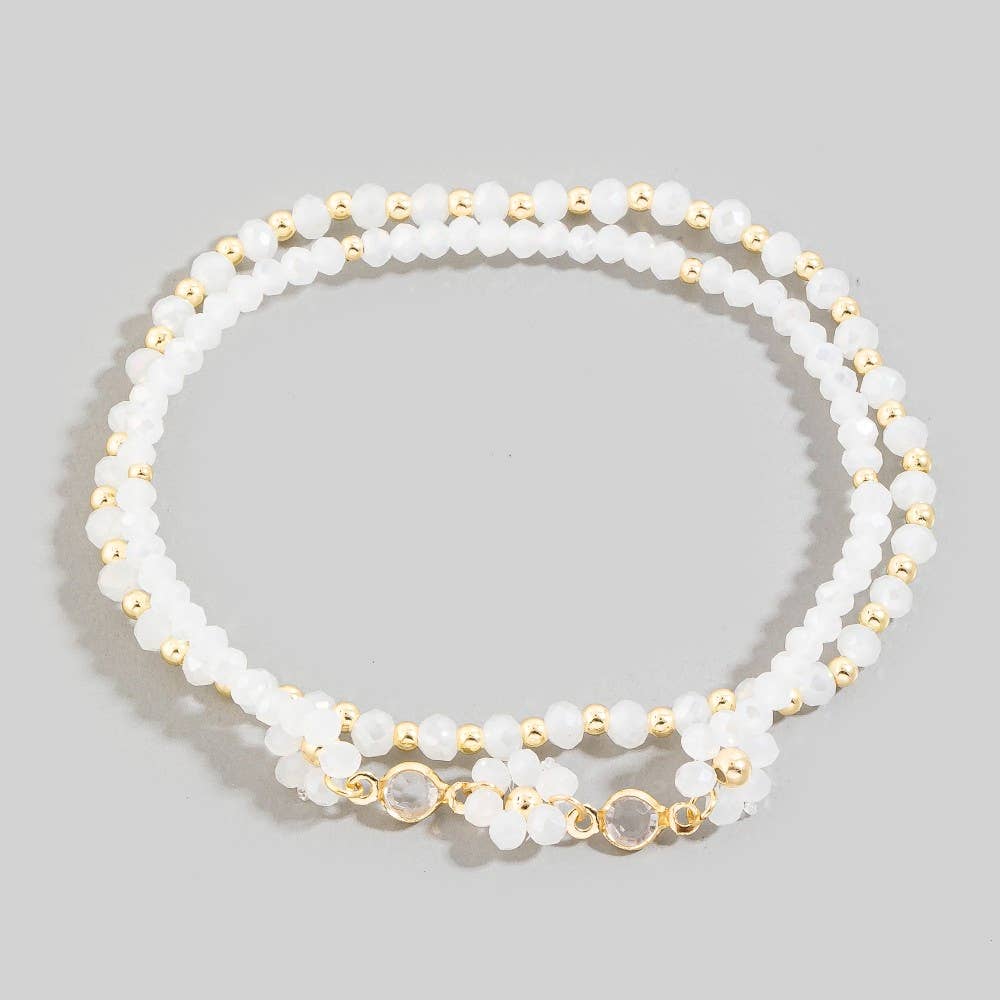 Faceted Beaded Flower Charm Mixed Beaded Bracelet