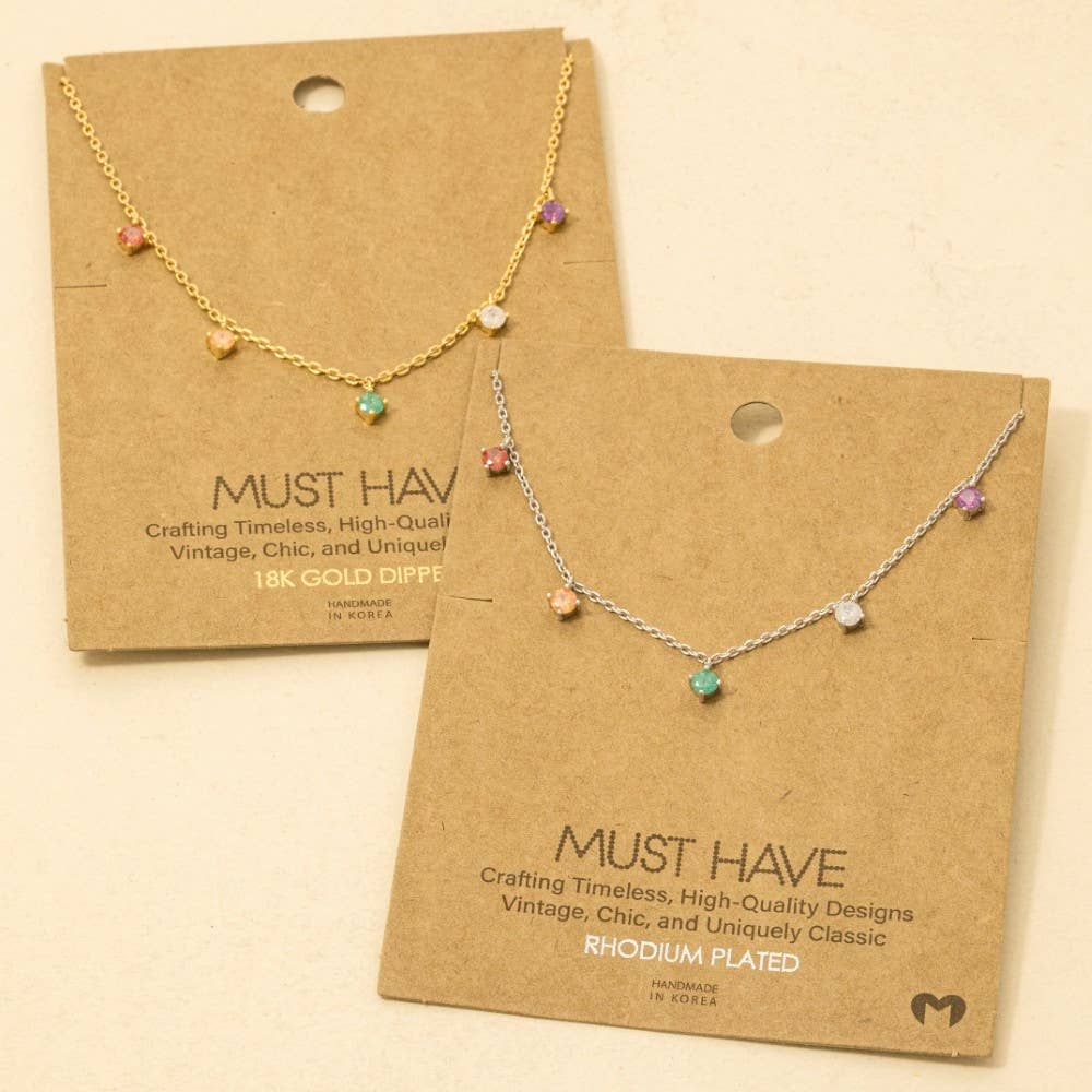 Crystal Stud Drop Necklace