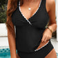 Look your best in this Black Scalloped V Neck Two Piece. It features a tankini cut with  white scalloped edging, adjustable straps, and a flattering silhouette. Perfect for a classic, everyday swimwear look, this stylish swimsuit will keep you feeling confident and comfortable.