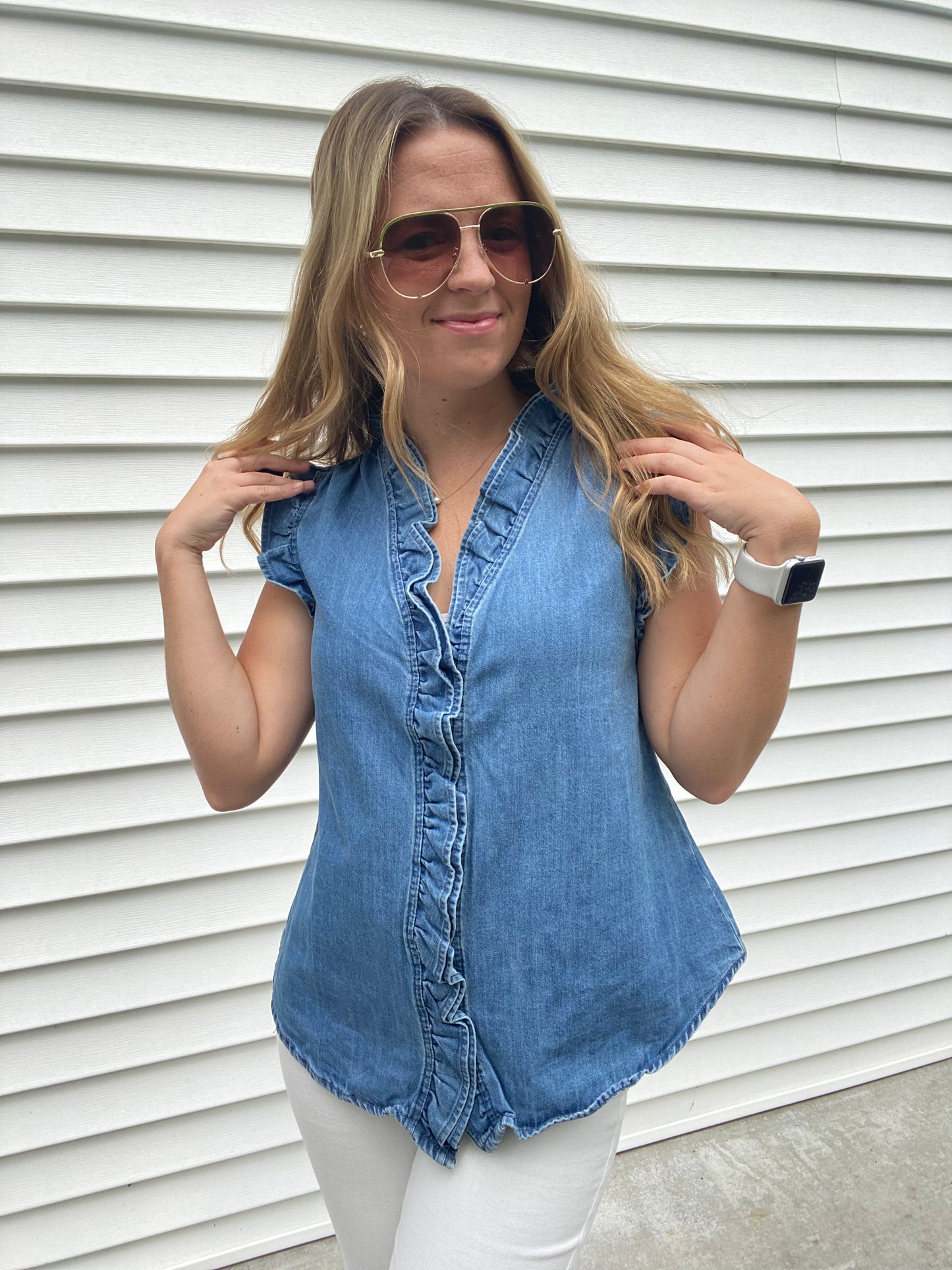 Denim Frill Sleeveless Top