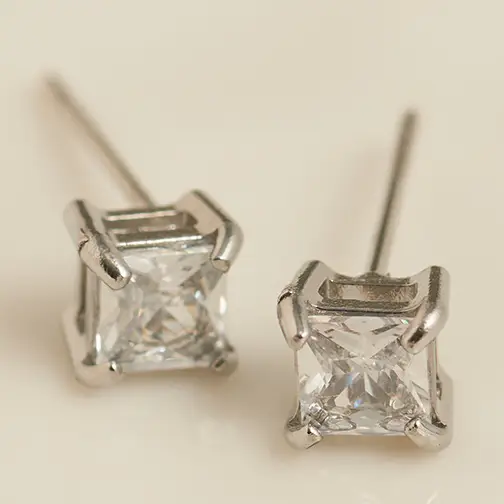 5mm Square Cubic Zirconia Stud Earrings