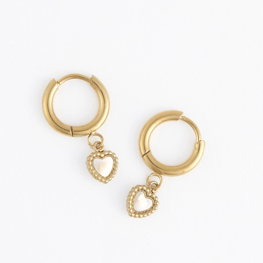 18K Gold Heart Huggie Hoops