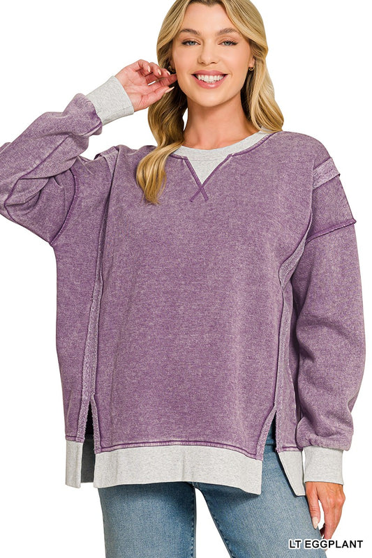 Light Eggplant Acid Wash Pullover