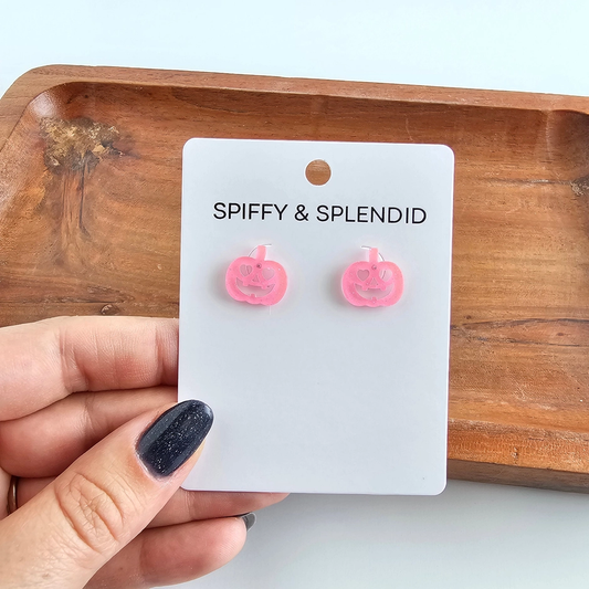 Pink Glitter Pumpkin Studs