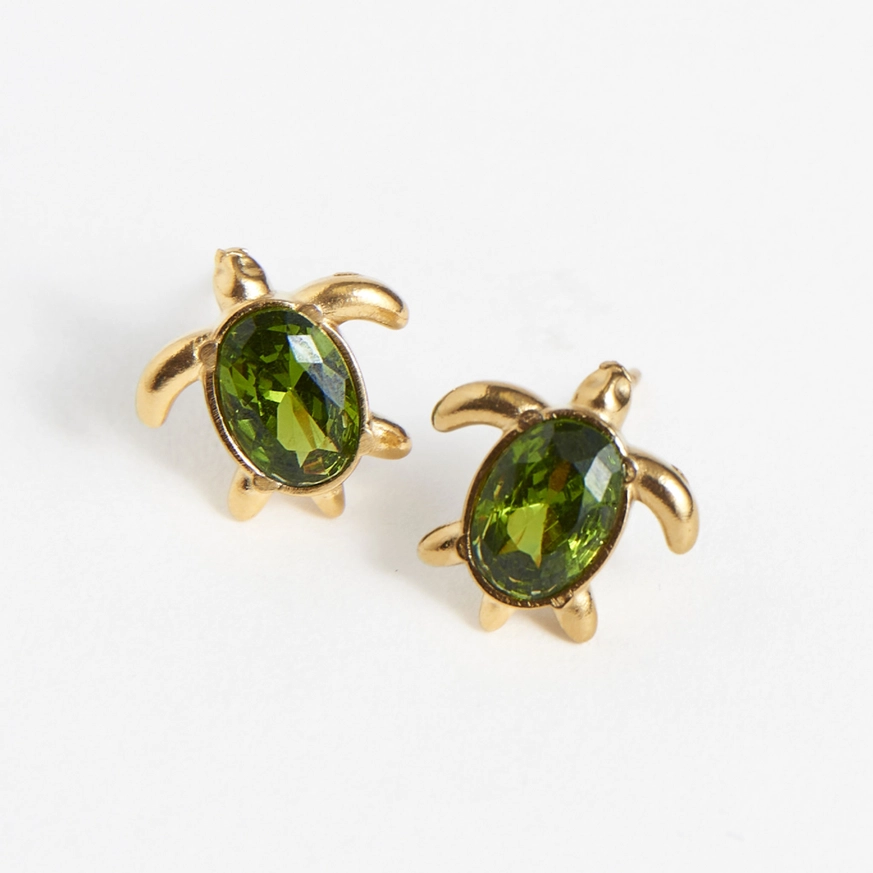 Green Turtle Stud Earrings