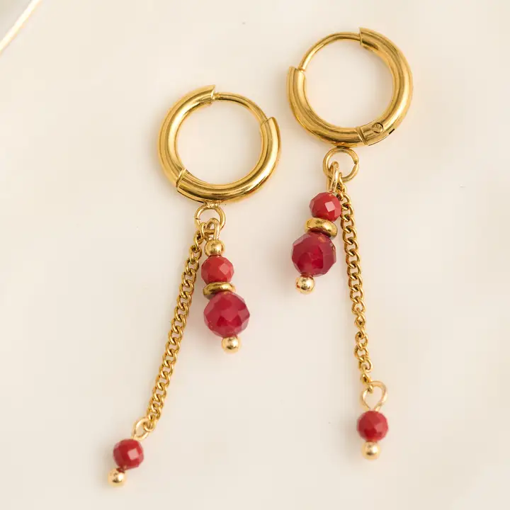 Red Agate Gold Faceted Earrings