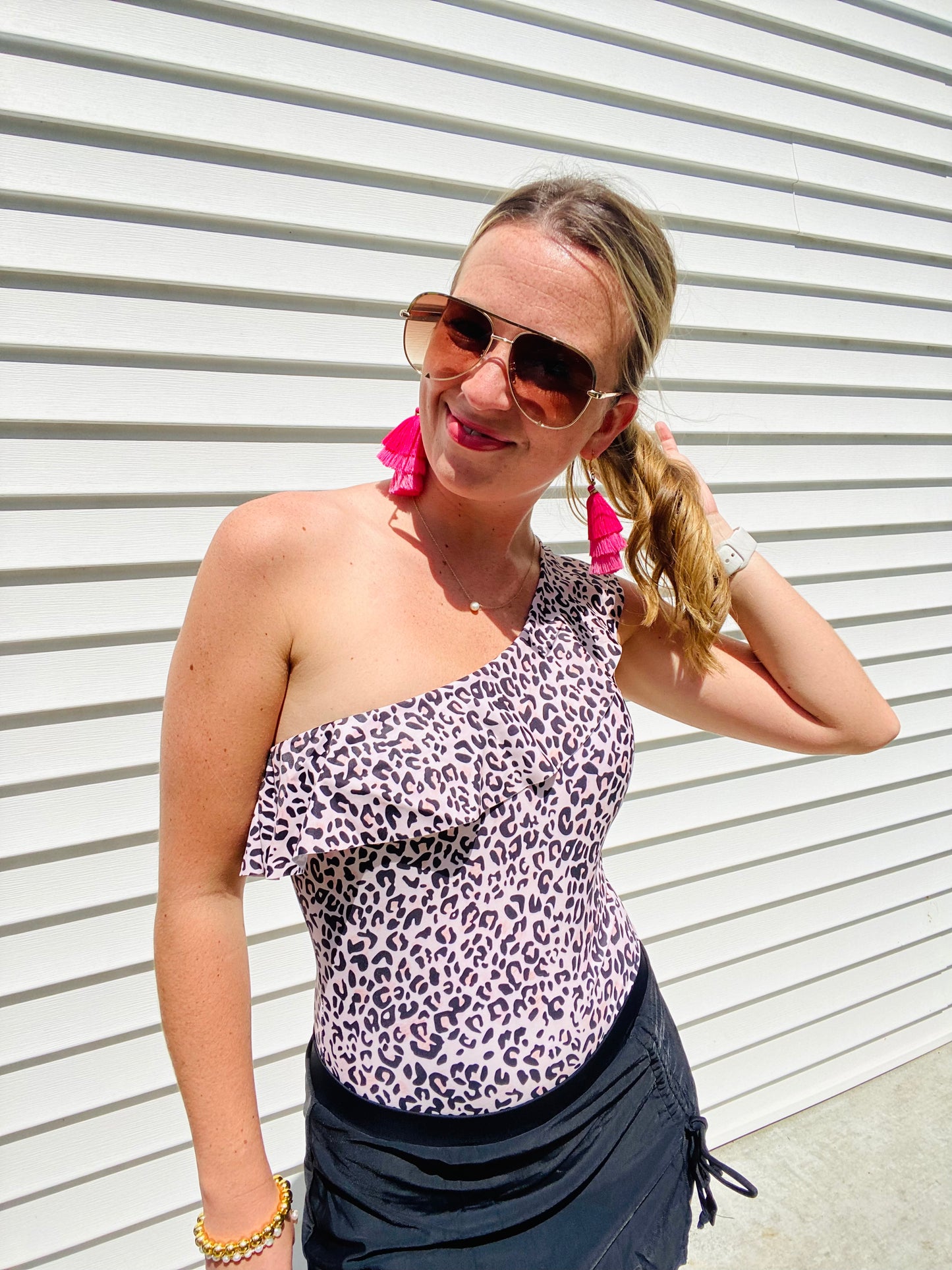 Pink Leopard Asymmetrical One Piece