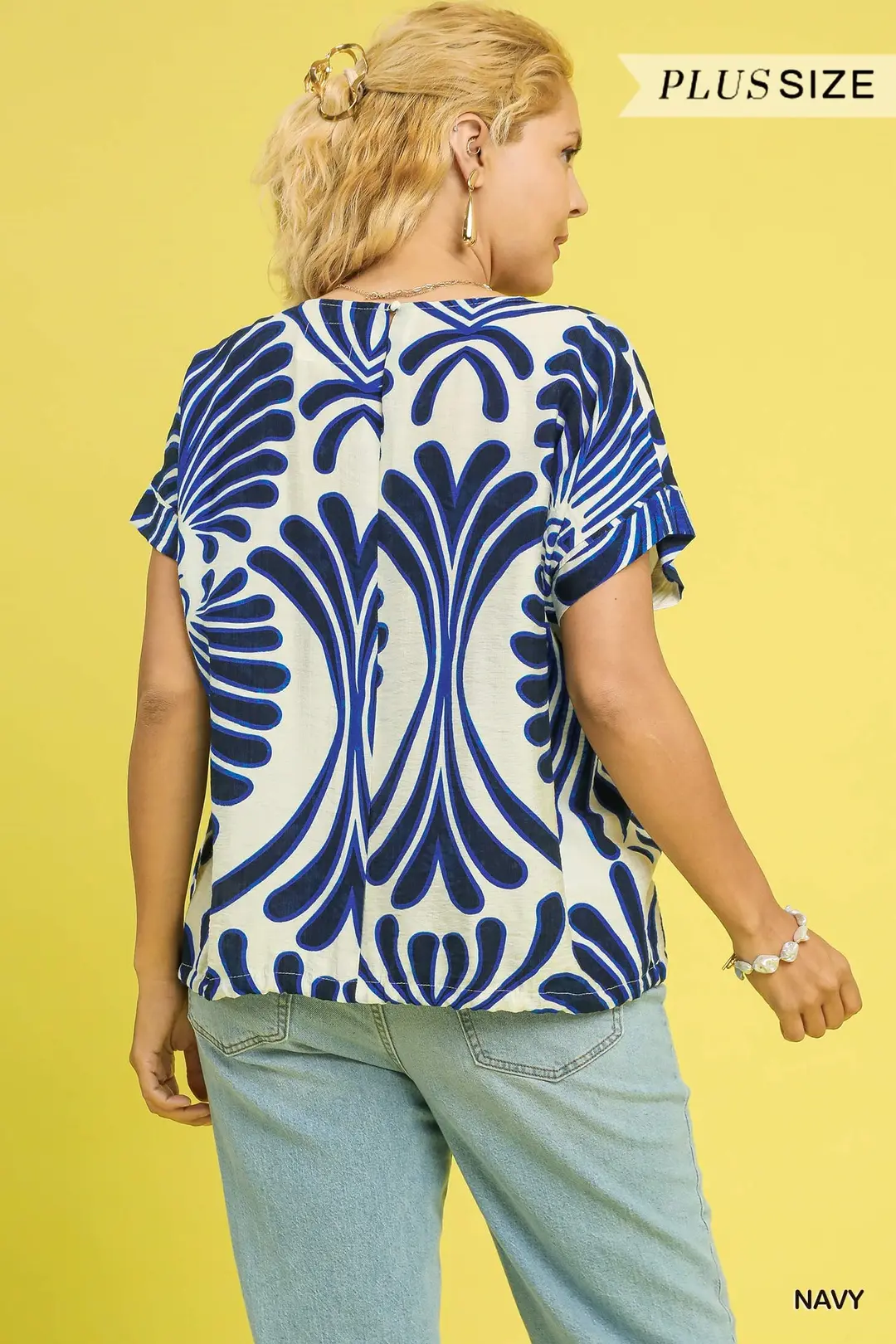 Blue Feather Scoop Neck Top - Plus