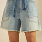 Slouchy Pocket Distressed Denim Shorts