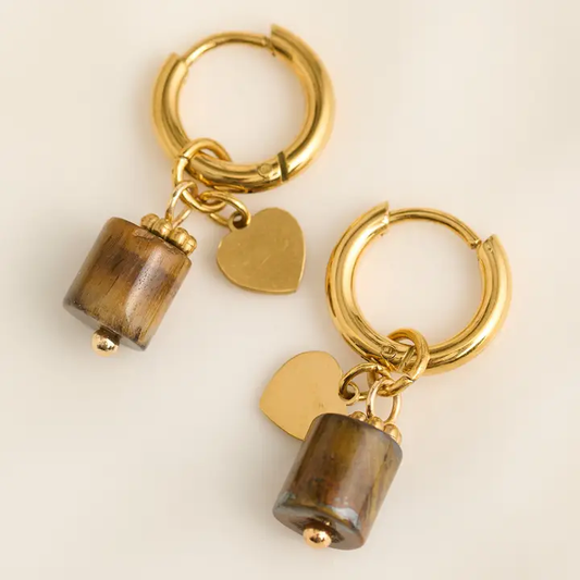 Tiger's Eye Heart Charm Earrings