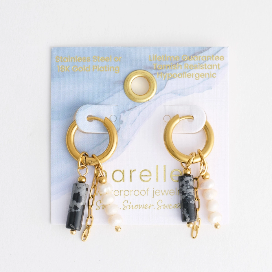 Gemstone Pearl Beaded Hoop Earrings