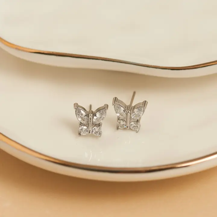 Cubic Zirconia Butterfly Stud Earrings