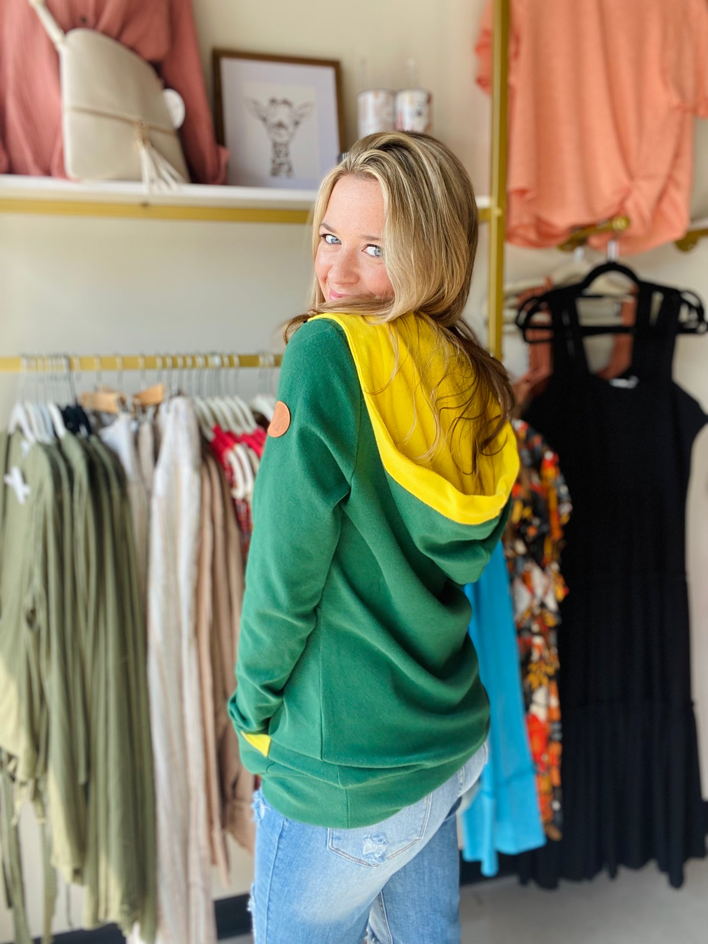 Green and Yellow Zip Pullover