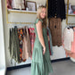 Light Olive Flutter Midi Dress