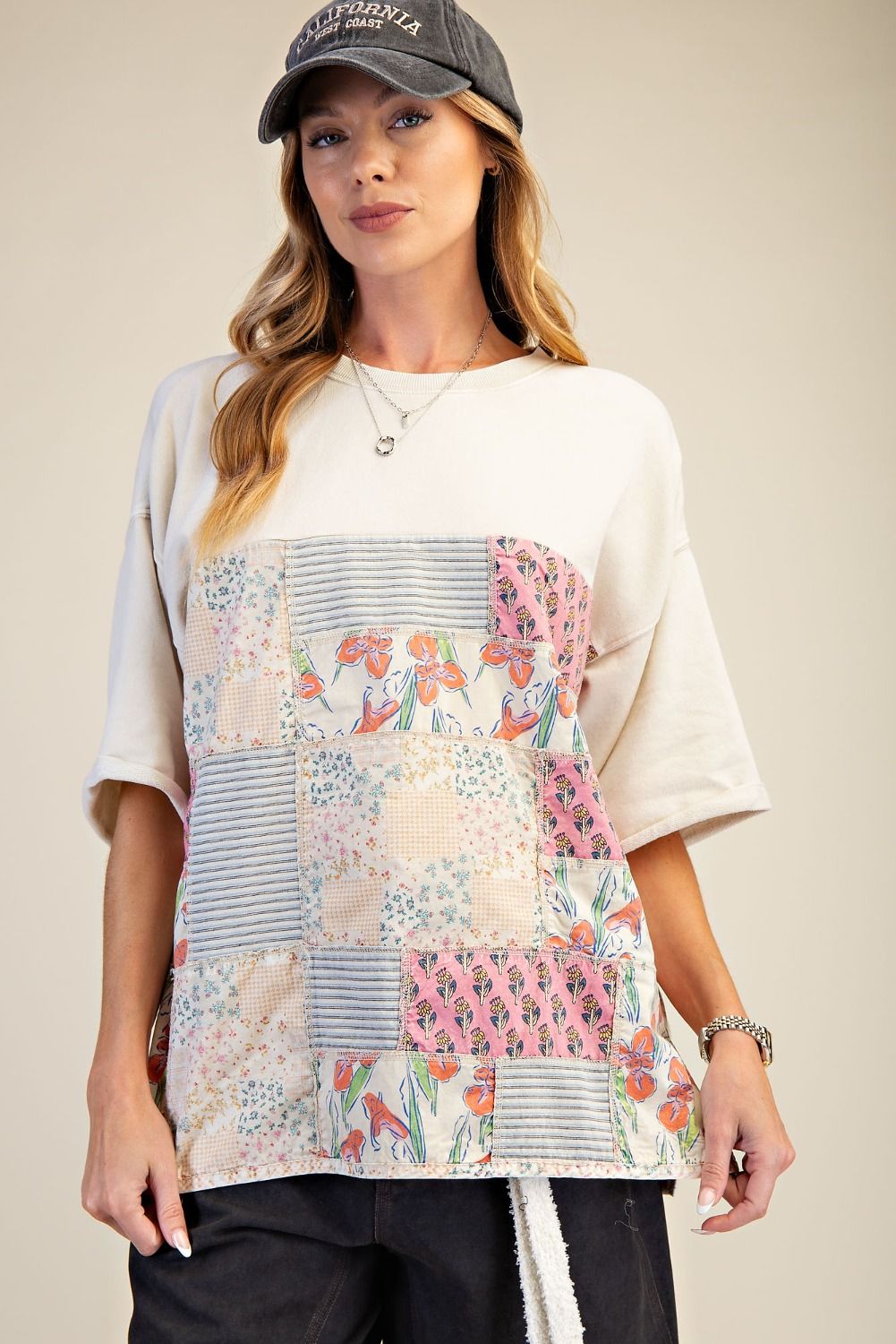 Khaki Patchwork Oversized Tee