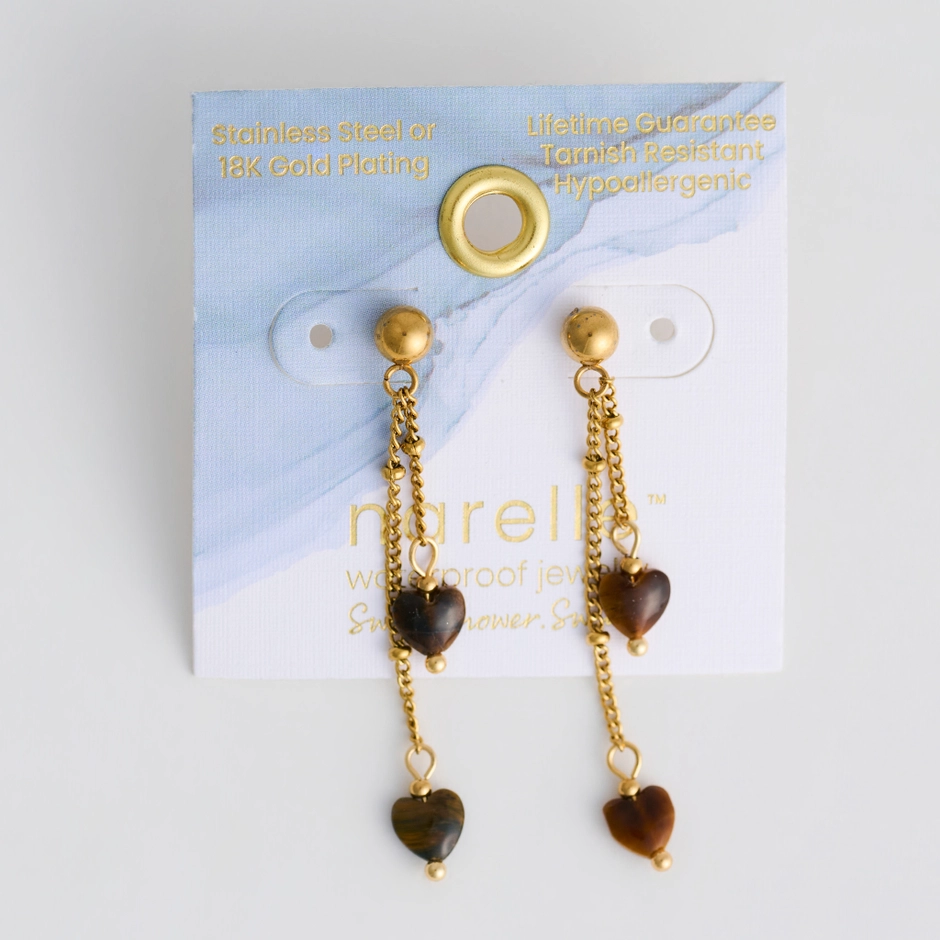 Tiger's Eye Heart Drop Earrings