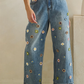 Floral 3D Crochet Denim Pants