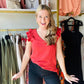 Rust Ruffle Sleeve V Neck