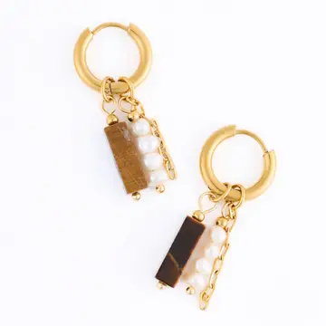 Gemstone Pearl Beaded Hoop Earrings