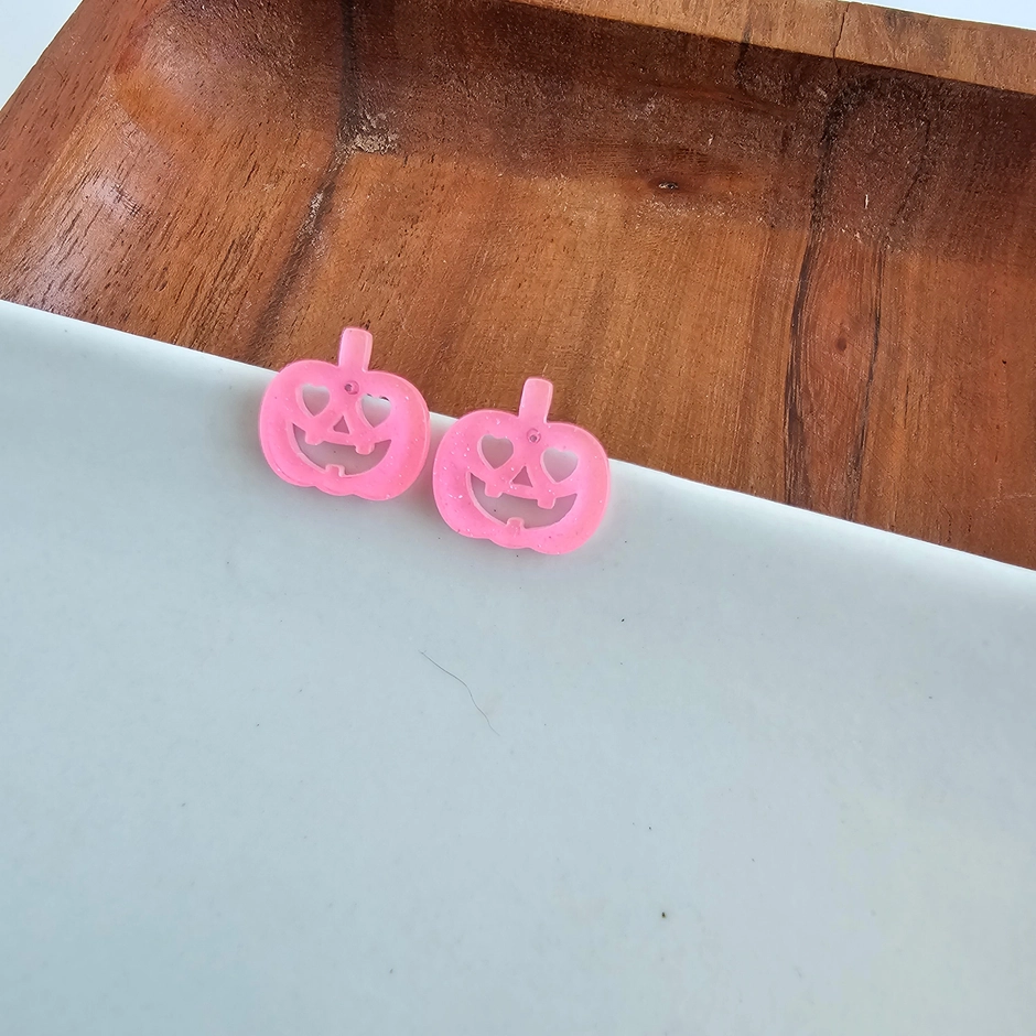 Pink Glitter Pumpkin Studs