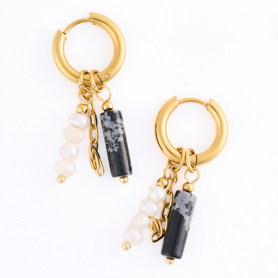 Gemstone Pearl Beaded Hoop Earrings