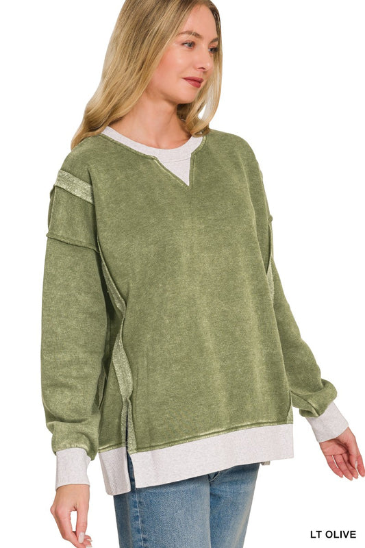 Light Olive Acid Wash Pullover