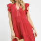 Raspberry Scalloped Linen Tiered Dress