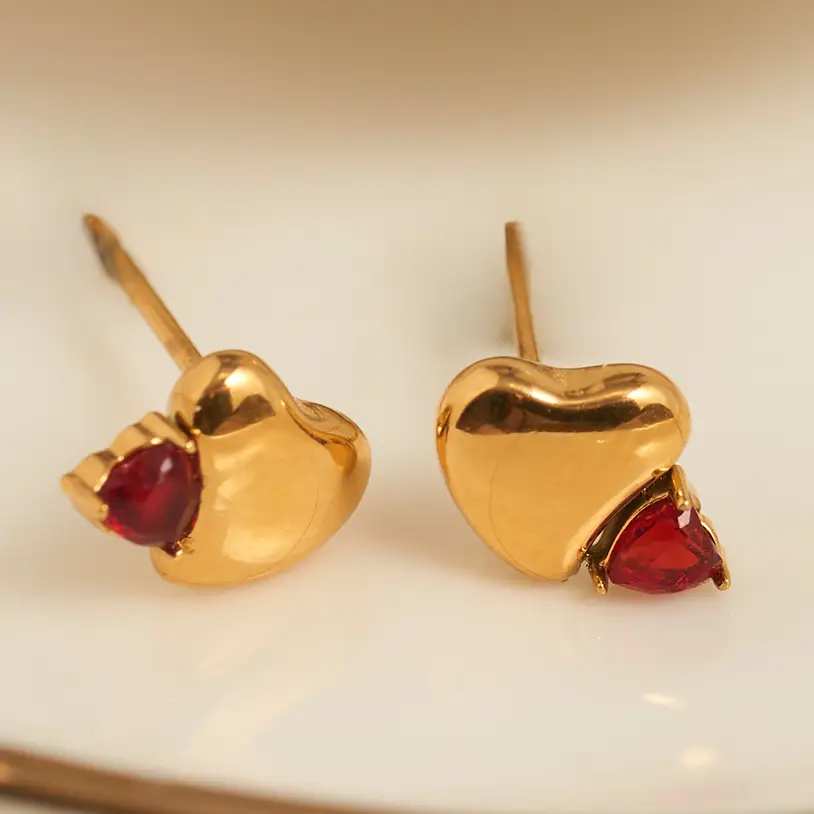 Heart Gemstone Stud Earrings