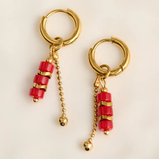 Red Agate Disk Drop Earrings