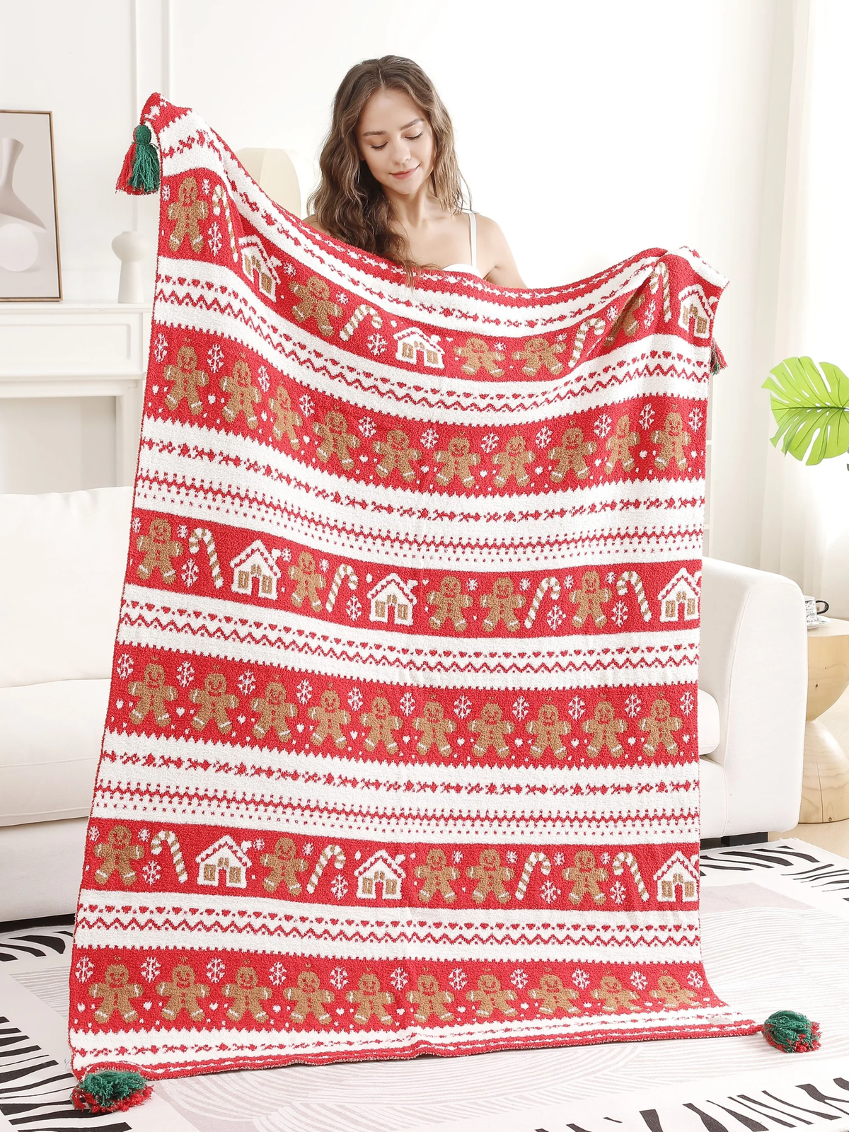 Gingerbread Tassel Throw Blanket
