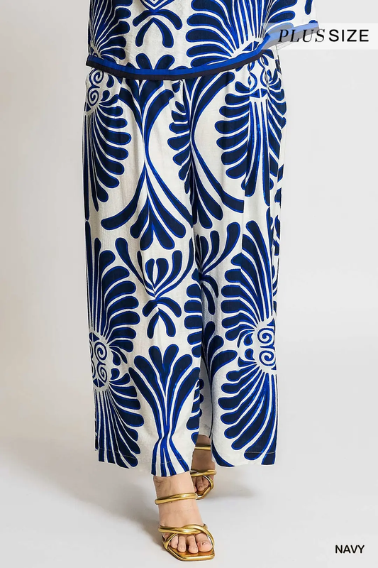 Blue Feather Wide Leg Pants - Plus