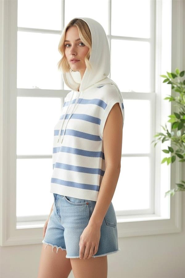 Chambray Stripe Sweater Hoodie