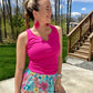Hot Pink Split Neck Ribbed Tank Top 3XL