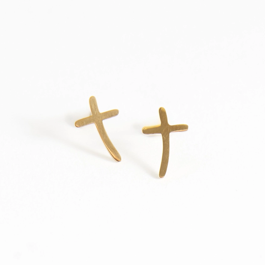 Curved Cross Stud Earrings