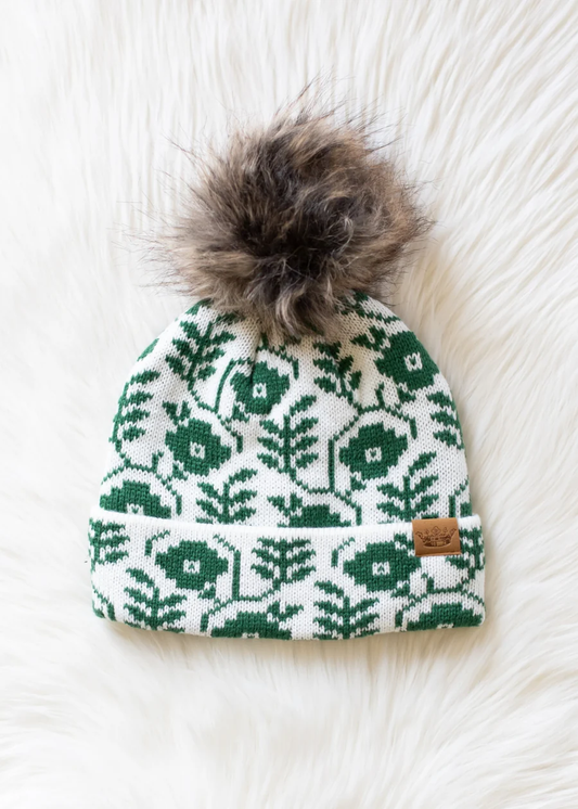 Green Floral Pom Hat