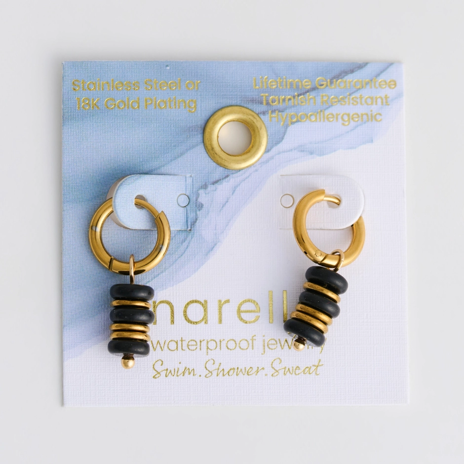 Black Agate Disk Drop Earrings