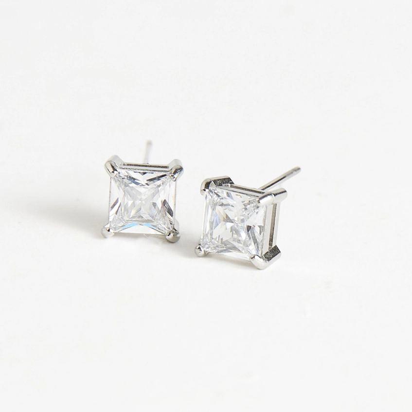 6mm Square Cubic Zirconia Stud Earrings