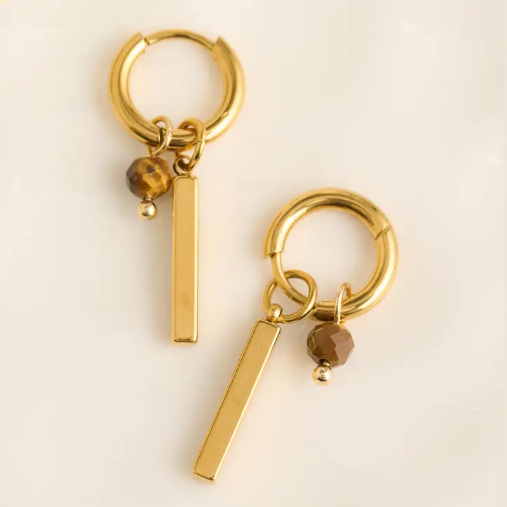 Tiger's Eye Bar Drop Earrings