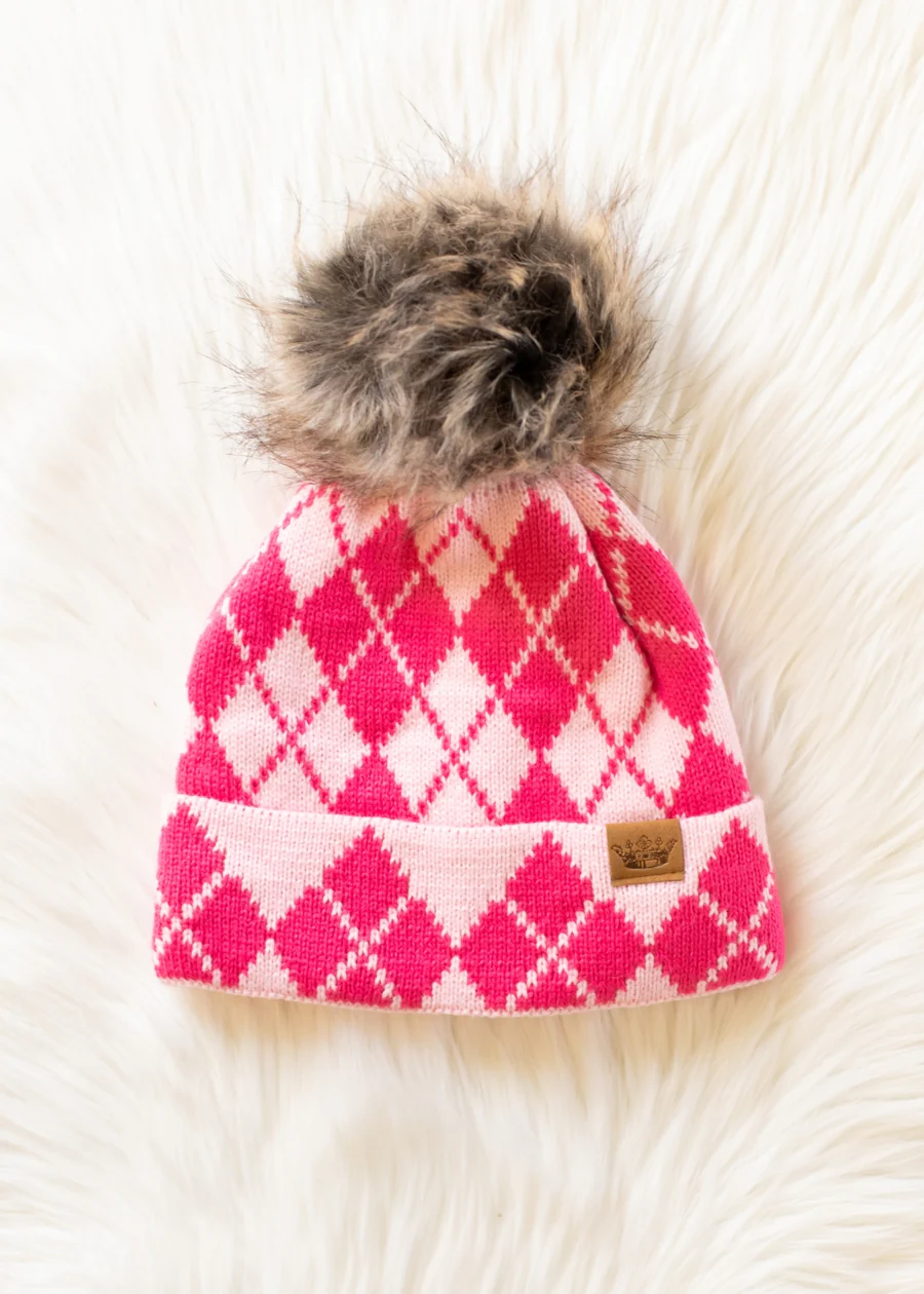 Pink Argyle Pom Hat