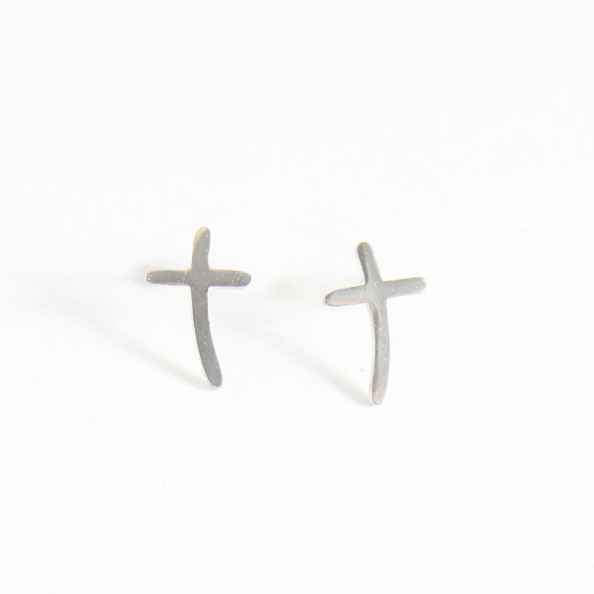Curved Cross Stud Earrings