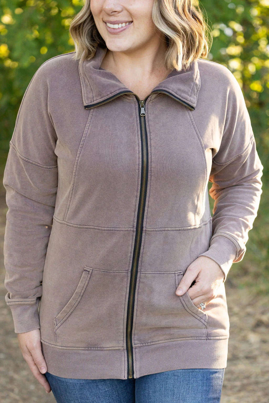 Mocha Vintage Wash Zip Up