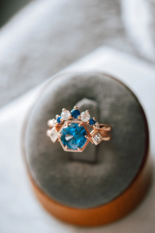 Amari 2PC Sapphire Blue Spinel Rose Gold Ring