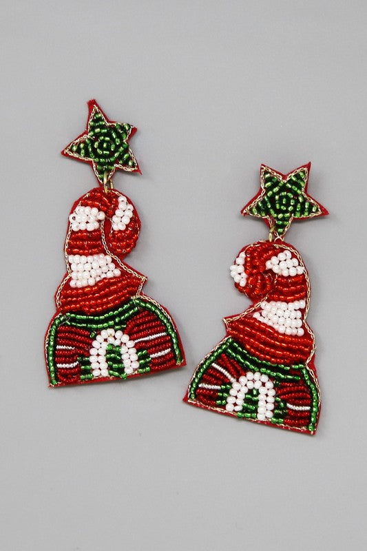 Christmas Elf Hat Beaded Drop Earrings