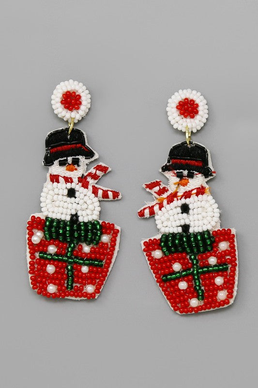 Snowman Beaded Drop Earrings