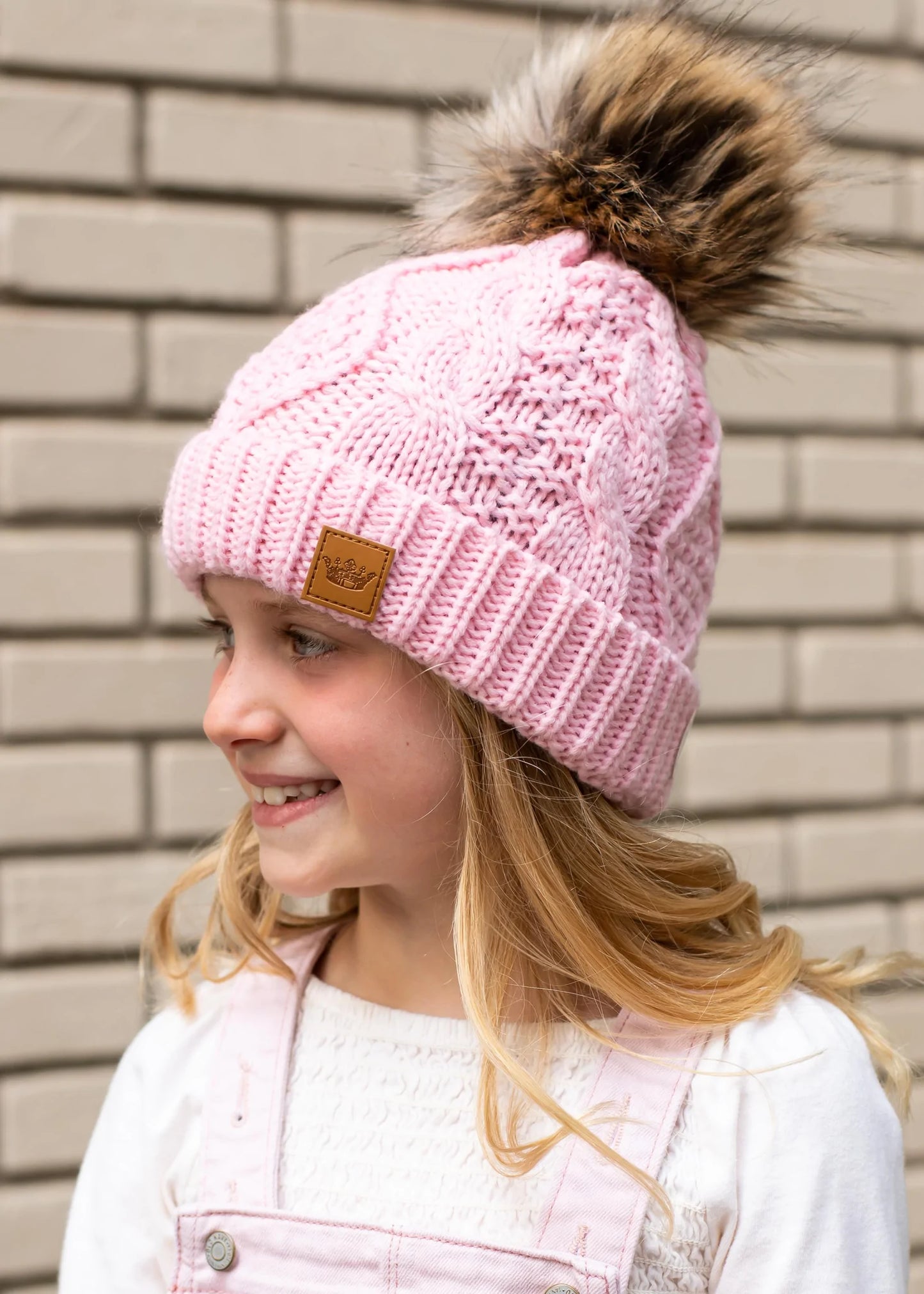 Kids Pink Cable Knit Hat